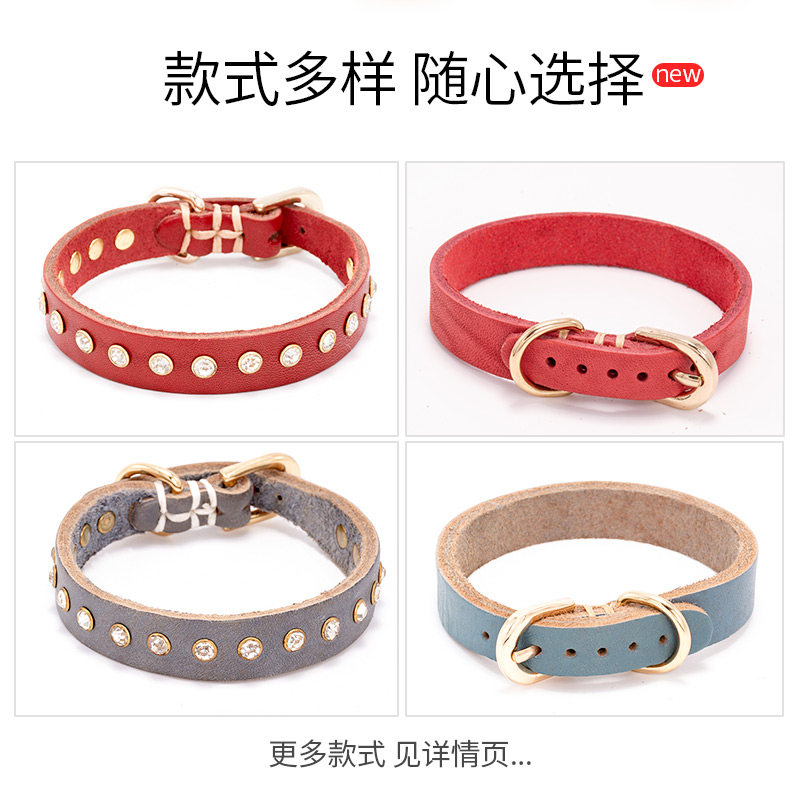 牛皮宠物项圈小型犬猫咪铃铛脖圈博美泰迪比熊吉娃娃鹿犬狗狗脖套