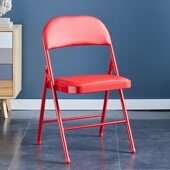 红色椅子结婚用品家用免安装 折叠椅皮革靠背椅婚庆入房椅陪嫁凳子