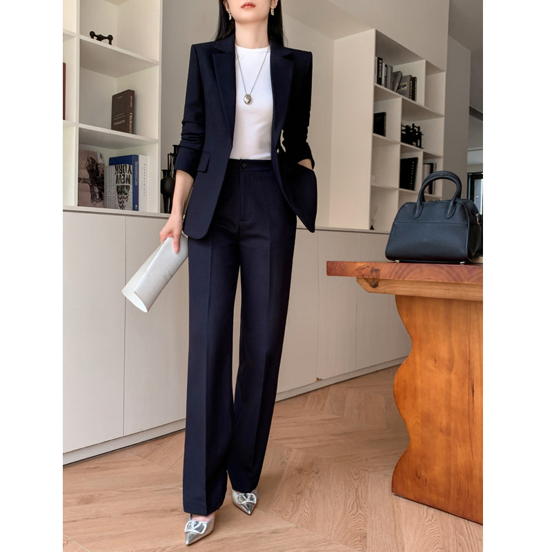 阔腿裤西装套装女高级感2024春秋新款小个子职业正装黑色休闲西服