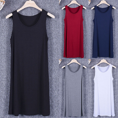 2019夏季女士新款加大码连衣裙吊带裙打底裙衬裙宽松中长款背心裙