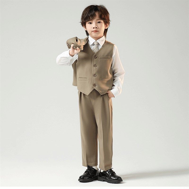 男童礼服儿童西装马甲套装男宝周岁花童西服英伦风男孩钢琴表演服