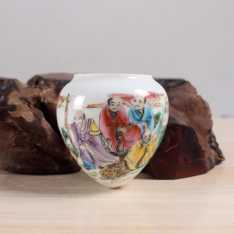 华胜堂 景德镇手绘粉彩十八罗汉中号广笼画眉缸鸟食罐鸟笼配件