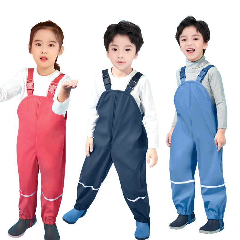 儿童防水雨裤背带女童男童分体雨衣雨裤小学生幼儿园PU透气雨具潮