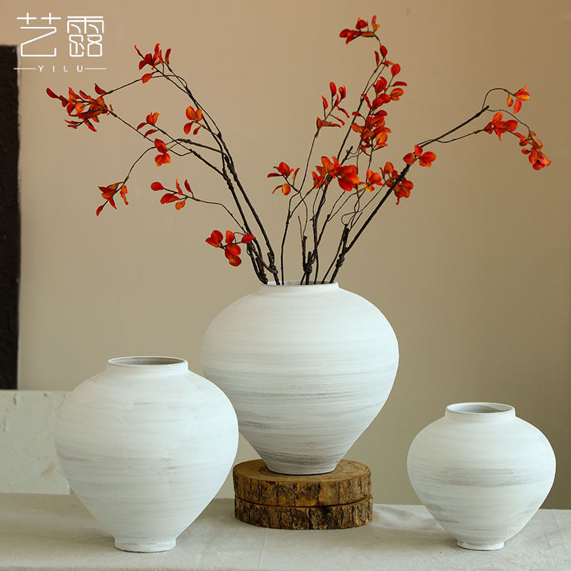 复古粗陶现代简约插花陶瓷高级感新款花瓶白色侘寂风民宿装饰摆件