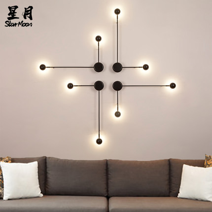 床头极简线条双头背景墙壁灯充电免接线旋转带摇臂客厅卧室LED灯