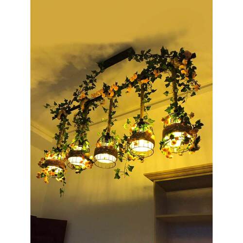 工业风吧台吊灯麻绳植物主题饭厅花店清吧橱窗走廊阳台ins装饰灯