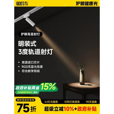 轨道聚光灯Led天花板3度光束可调角度防眩光博物馆茶室气氛墙清洗