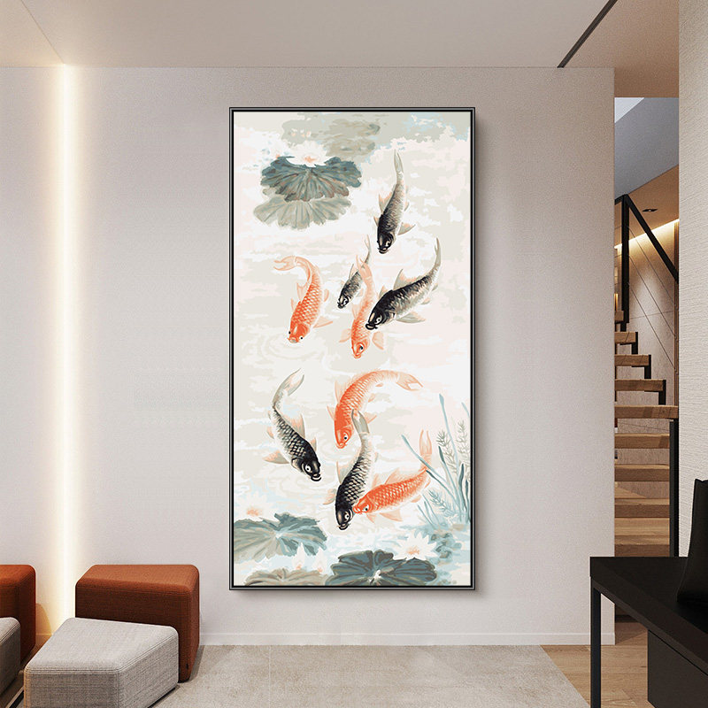 自油自画数字油画diy填色手工填充手绘油彩画玄关装饰画 九鱼聚财,家居饰品,DIY/数字油画,淘宝优惠券,粉丝福利购,淘宝优惠卷