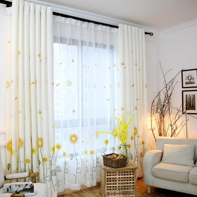 窗帘大向日葵毛巾绣刺绣布帘窗纱白绣花纱帘布料客厅田园落地半遮,居家布艺,定制窗帘,淘宝优惠券,粉丝福利购,淘宝优惠卷