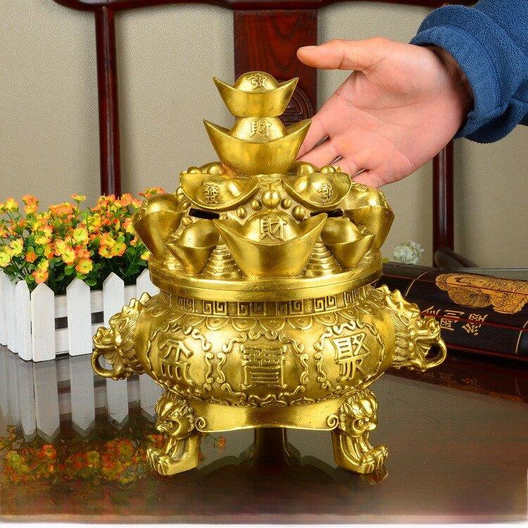 聚宝盆饰品铜锭聚宝盆三足开罐香炉店公司开瓶礼品