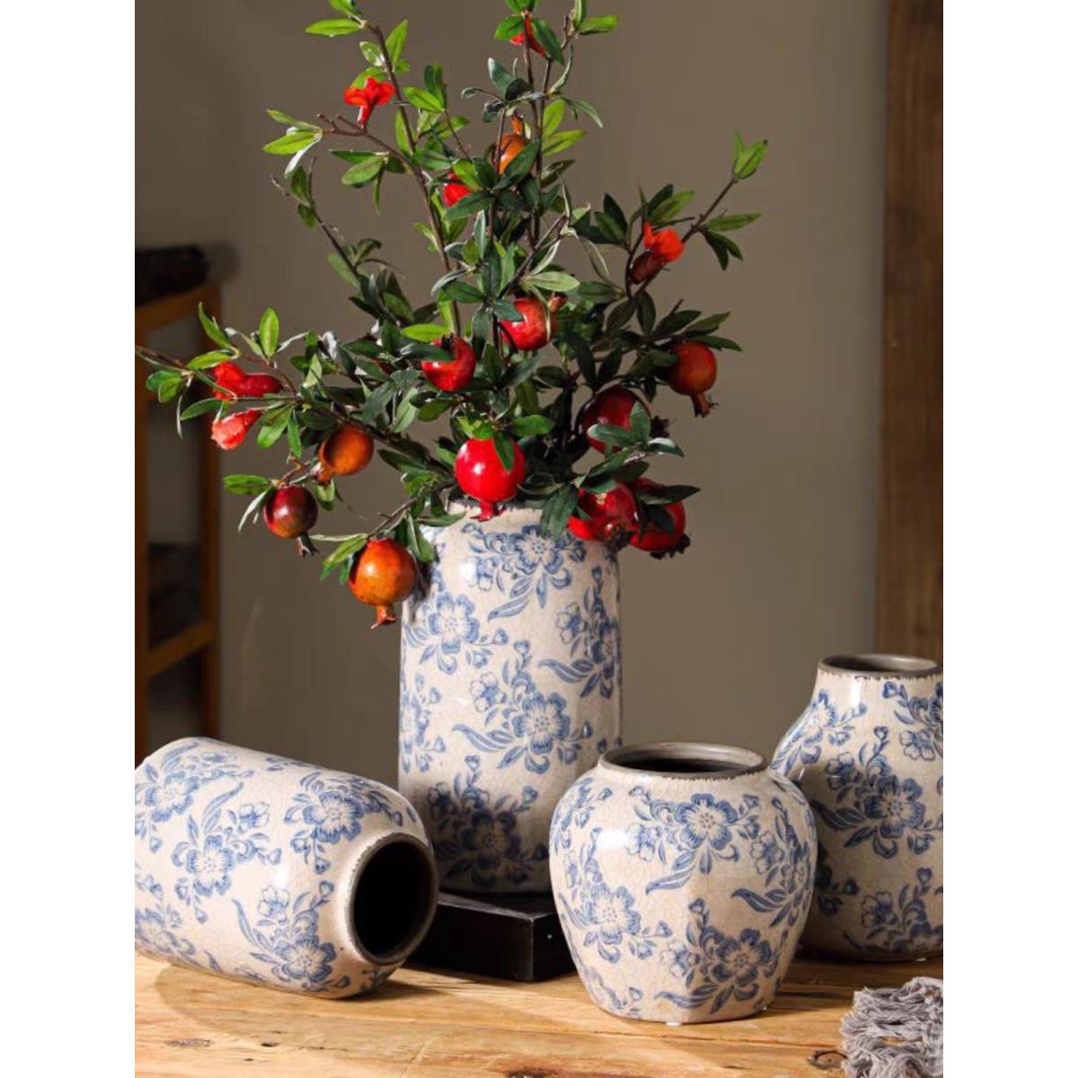 青花瓷花瓶，新中国风覆古花瓶，冰裂花容器，水培插花，家居软装