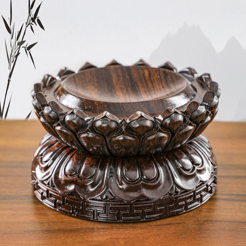 黑檀木可旋转水晶球莲花底座圆形葫芦核桃玉石球形摆件实木质底托,家居饰品,木雕,淘宝优惠券,粉丝福利购,淘宝优惠卷