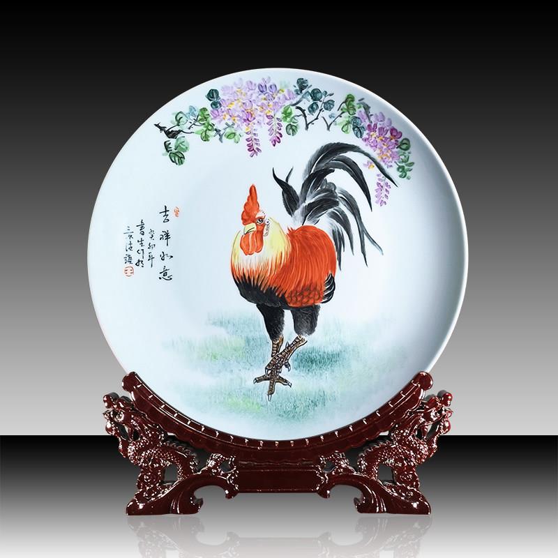 景德镇陶瓷艺术瓷盘摆件名家手绘大吉图挂盘客厅装饰瓷画看盘定制