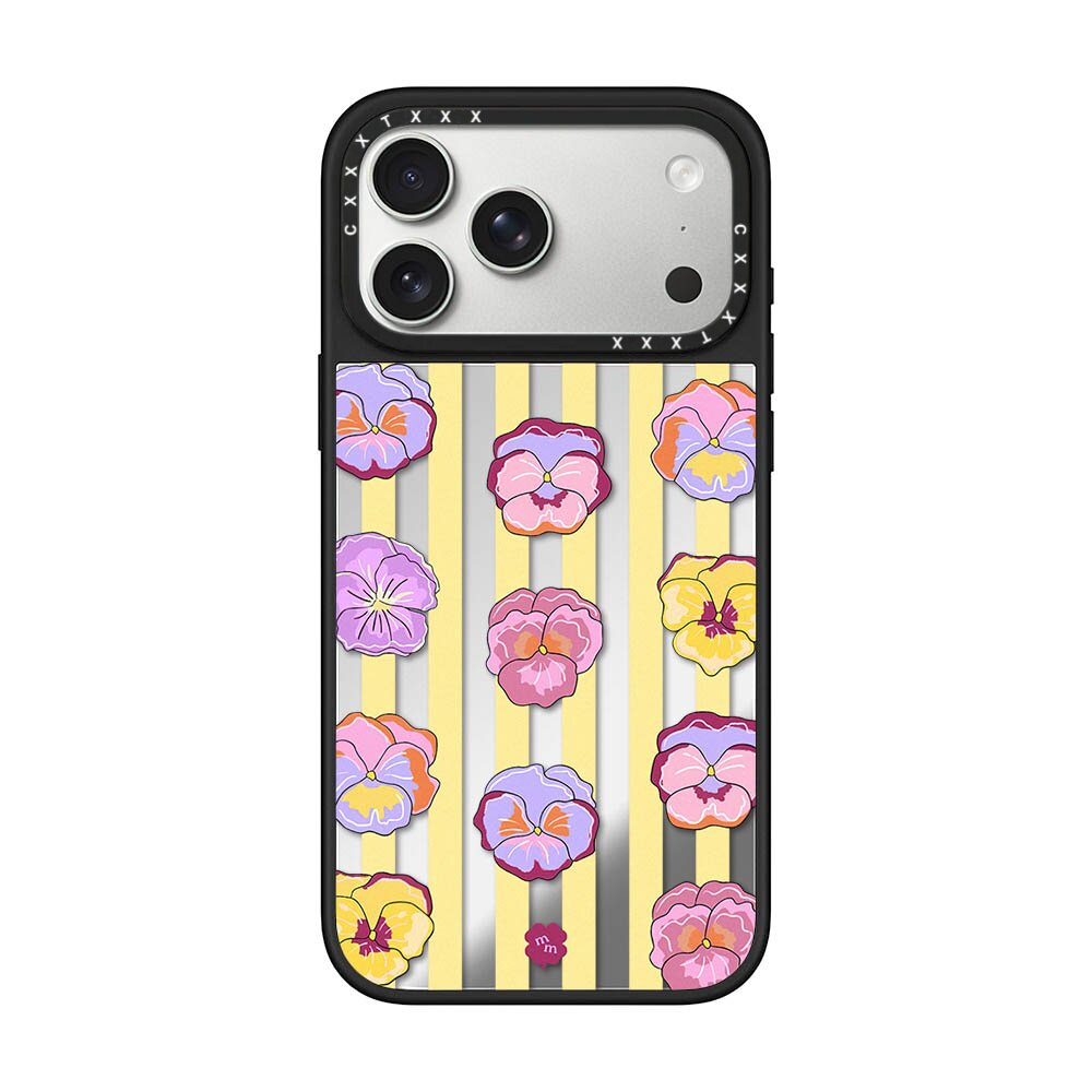 复古条纹三色堇手机壳适用于iPhone18promax苹果17pro清新文艺花朵16pro防摔15plus艺术14pro高级感保护套