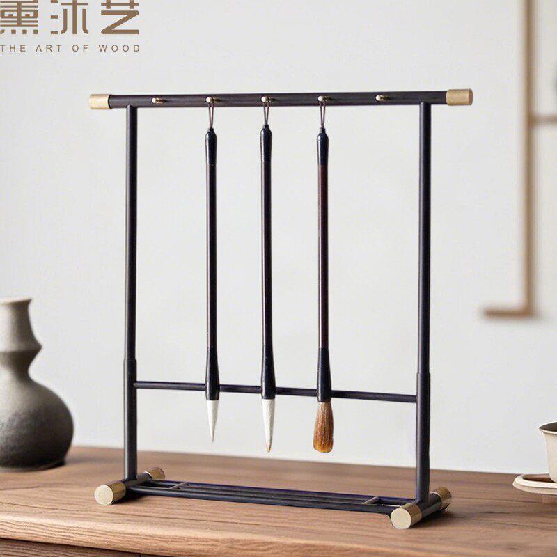 红木毛笔架实木组装毛笔挂摆件紫光檀大红酸枝文房四宝毛笔挂架