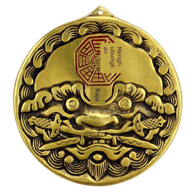 泰山阁 铜虎头狮咬剑挂件八卦吉祥物兽头铜八卦镜摆件