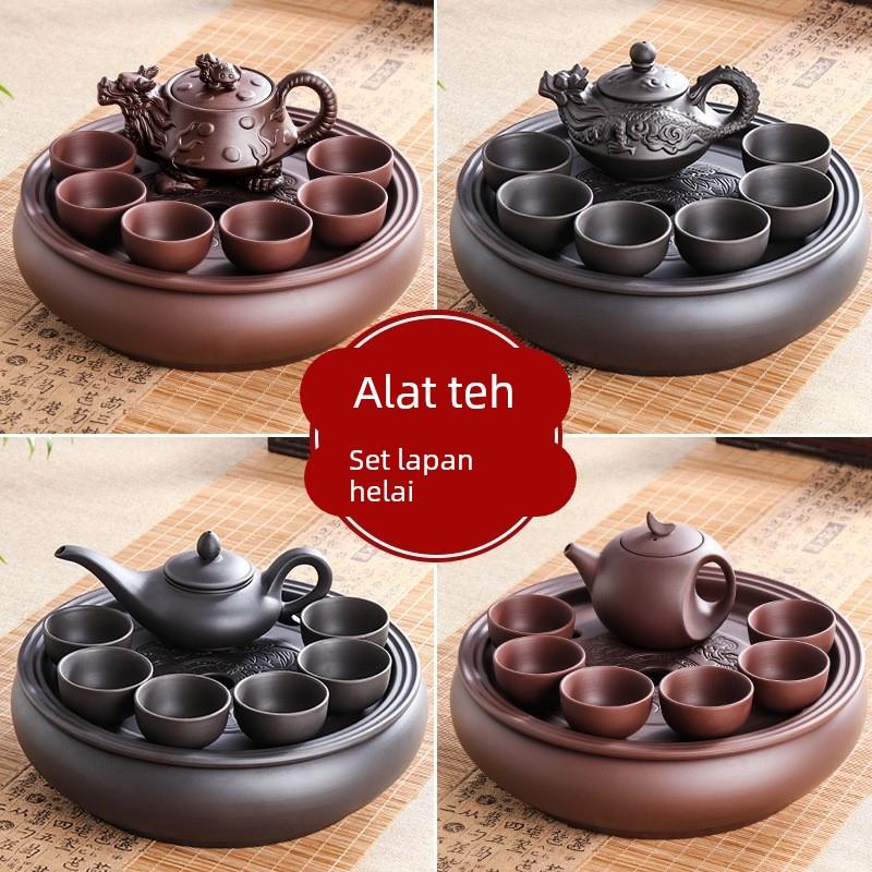 紫砂功夫茶具套装现代家用简约圆形茶盘泡茶整套潮汕陶瓷茶壶茶杯