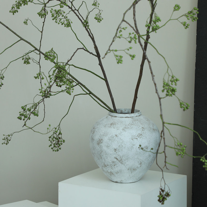 复古陶瓷花瓶日式白色侘寂大肚圆陶罐客厅水培插干花粗陶花器摆件