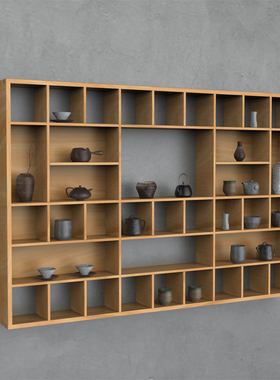 黑胡桃实木瓷器格子架墙面中式置物架茶室家具多宝格茶叶搁板架