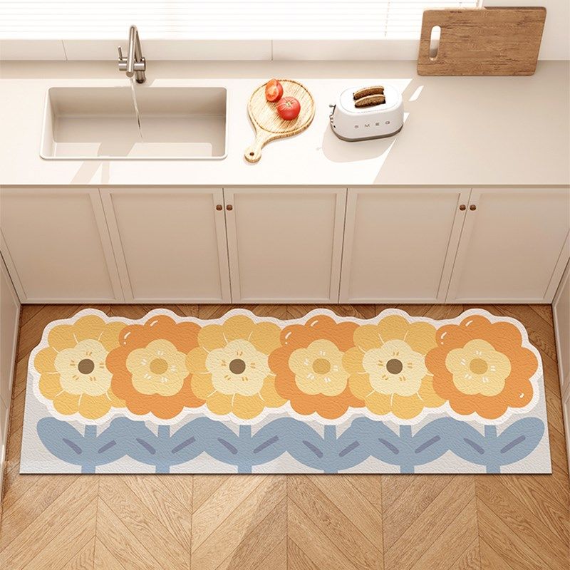 硅藻泥厨房花朵地垫防滑防油可擦免洗地毯吸水脚垫家用卫生间门垫,居家布艺,厨房地垫,淘宝优惠券,粉丝福利购,淘宝优惠卷