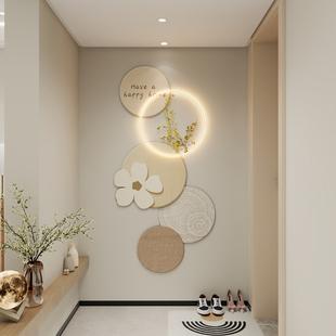 奶油风入户玄关装饰画轻奢高级感走廊过道挂画创意花卉绿植灯画