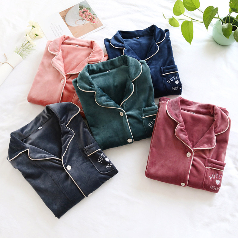 秋冬海岛绒情侣睡衣女男春秋薄款珊瑚绒保暖加厚法兰绒家居服套装