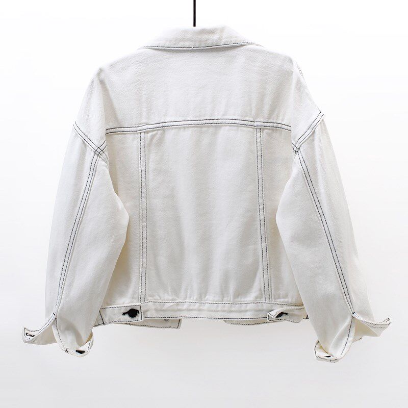 2024春秋新款牛仔外套女短款百搭宽松大口袋白色夹克开衫长袖外套
