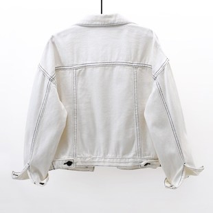 2024春秋新款牛仔外套女短款百搭宽松大口袋白色夹克开衫长袖外套