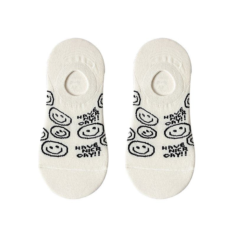 黑白船袜女夏季纯棉透气浅口隐形袜子卡通笑脸春秋潮袜防滑不掉跟,女士内衣/男士内衣/家居服,船袜,淘宝优惠券,粉丝福利购,淘宝优惠卷