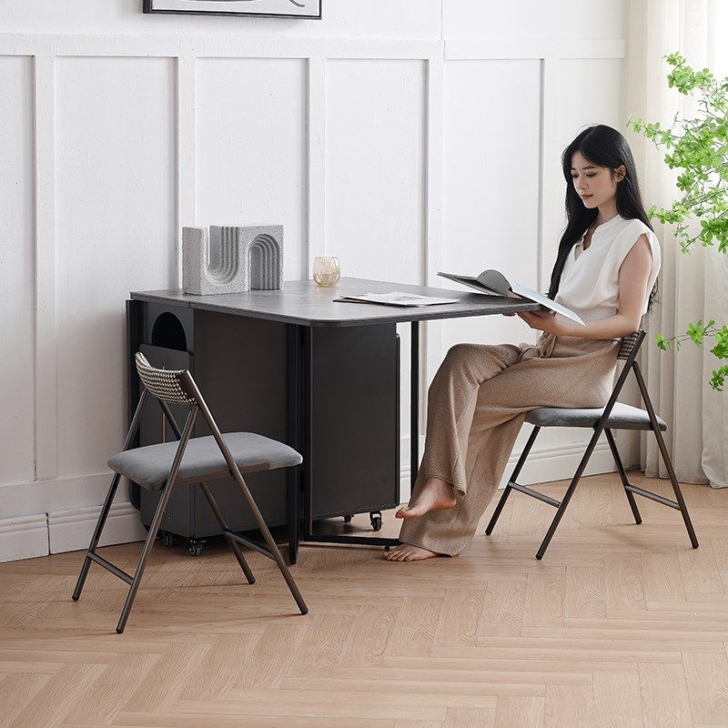 岩板折叠餐桌椅组合多功能可伸缩家用简约吃饭桌子实木轻奢折叠桌,住宅家具,岩板餐桌,淘宝优惠券,粉丝福利购,淘宝优惠卷