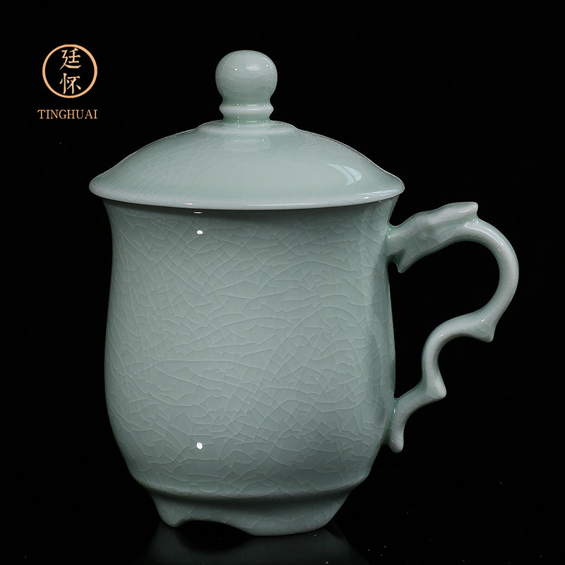 廷怀窑 郑州上合会议龙头杯 汝窑茶杯 陶瓷茶杯带盖办公杯 主人杯