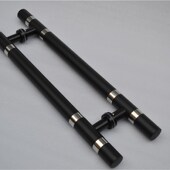 亮环哑黑色烤漆无框玻璃门拉手 木门KTV拉手 加厚不锈钢大门把手