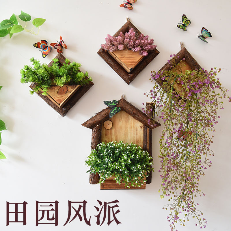 挂墙花盆木质花器墙上壁挂创意垂吊花篮室内手工藤编编织壁挂花盆