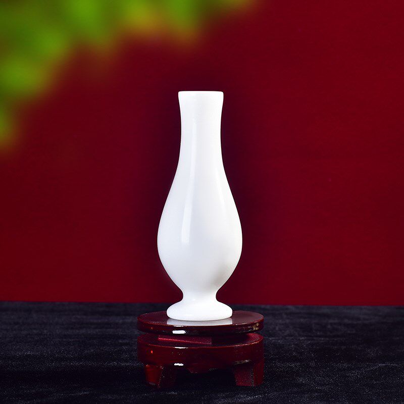 天然白玉观音小花瓶玉净瓶摆件白玉石花瓶客厅书桌工艺品家居摆件