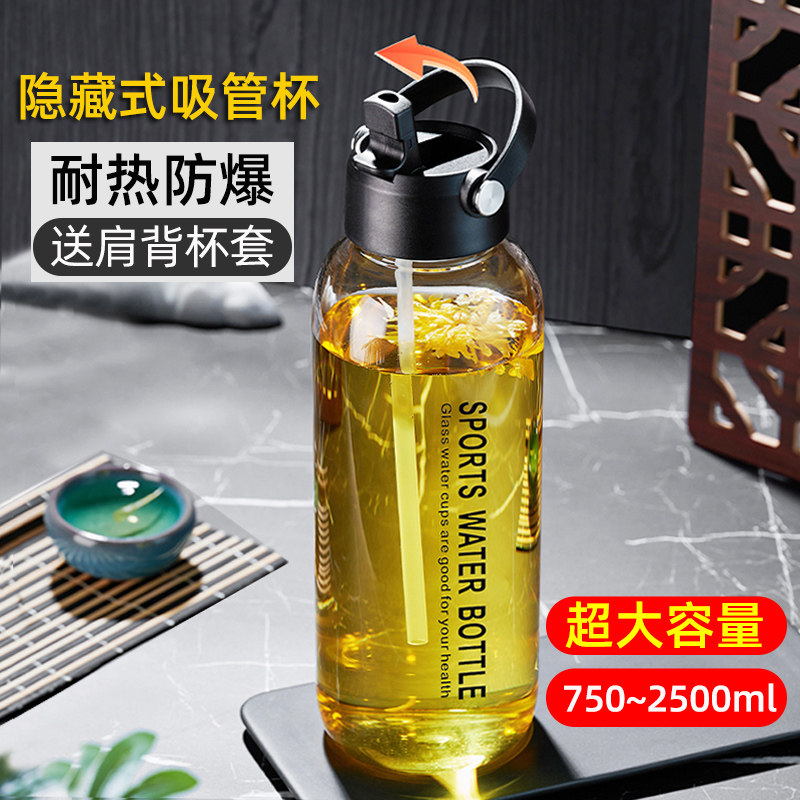 玻璃杯男便携大容量茶水分离泡茶杯单层高硼硅耐高温吸管水杯子女