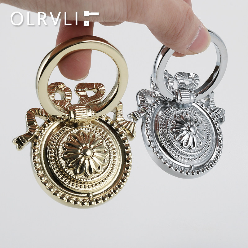 olrvli欧式黄铜金色拉环拉手中古法式抽屉拉手银色玄关柜子把手