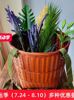 复古红竹编背篓加厚头层竹皮箩筐有背带竹筐采摘竹制品表演道具