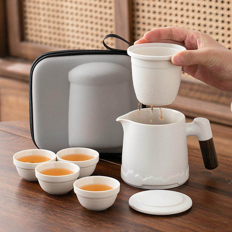 景德镇汝窑可携式旅行茶具小套装简易户外功夫泡茶壶茶杯露营快