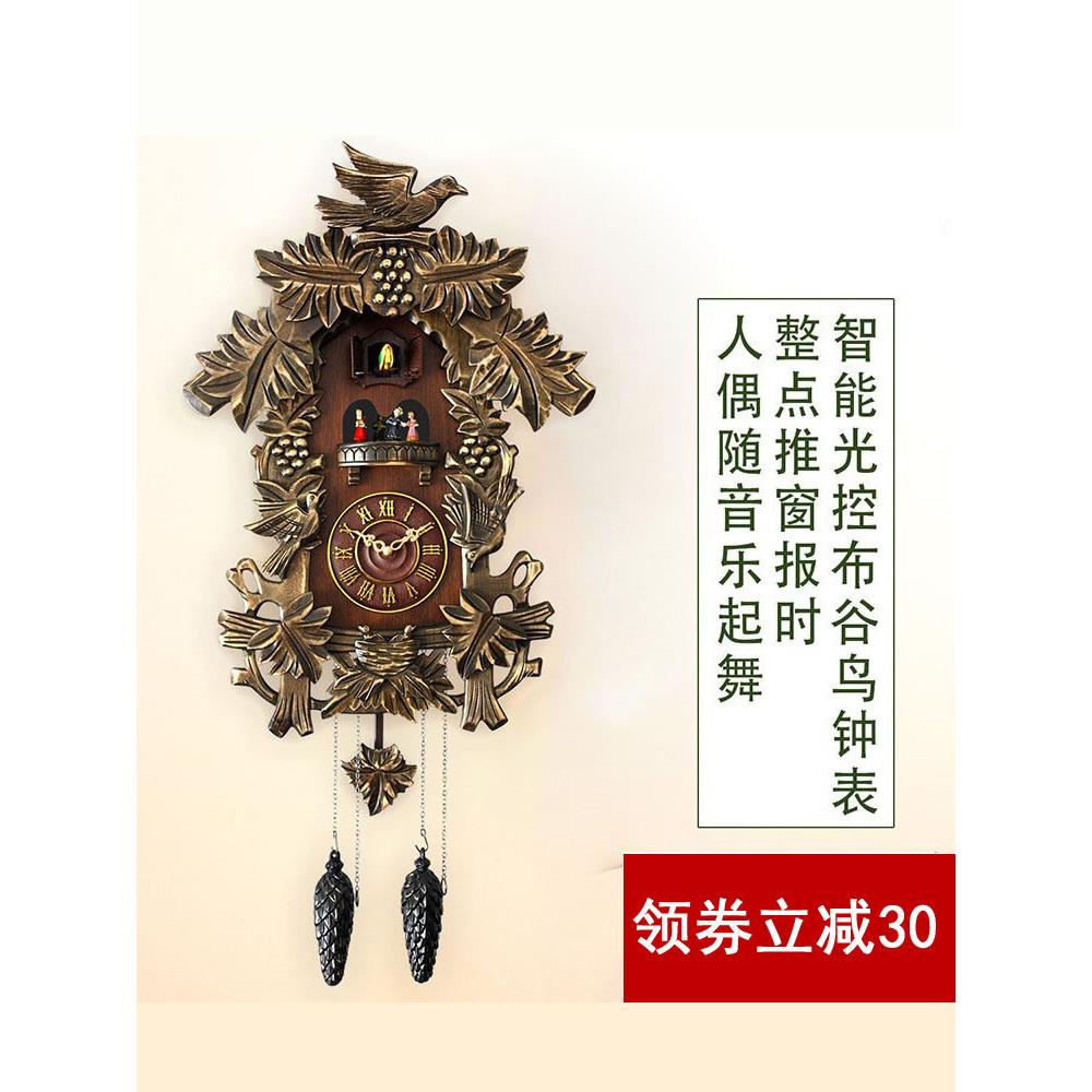 杜鹃音乐古古挂钟实木欧式机芯装饰扫二自动智能手工雕刻田园风格