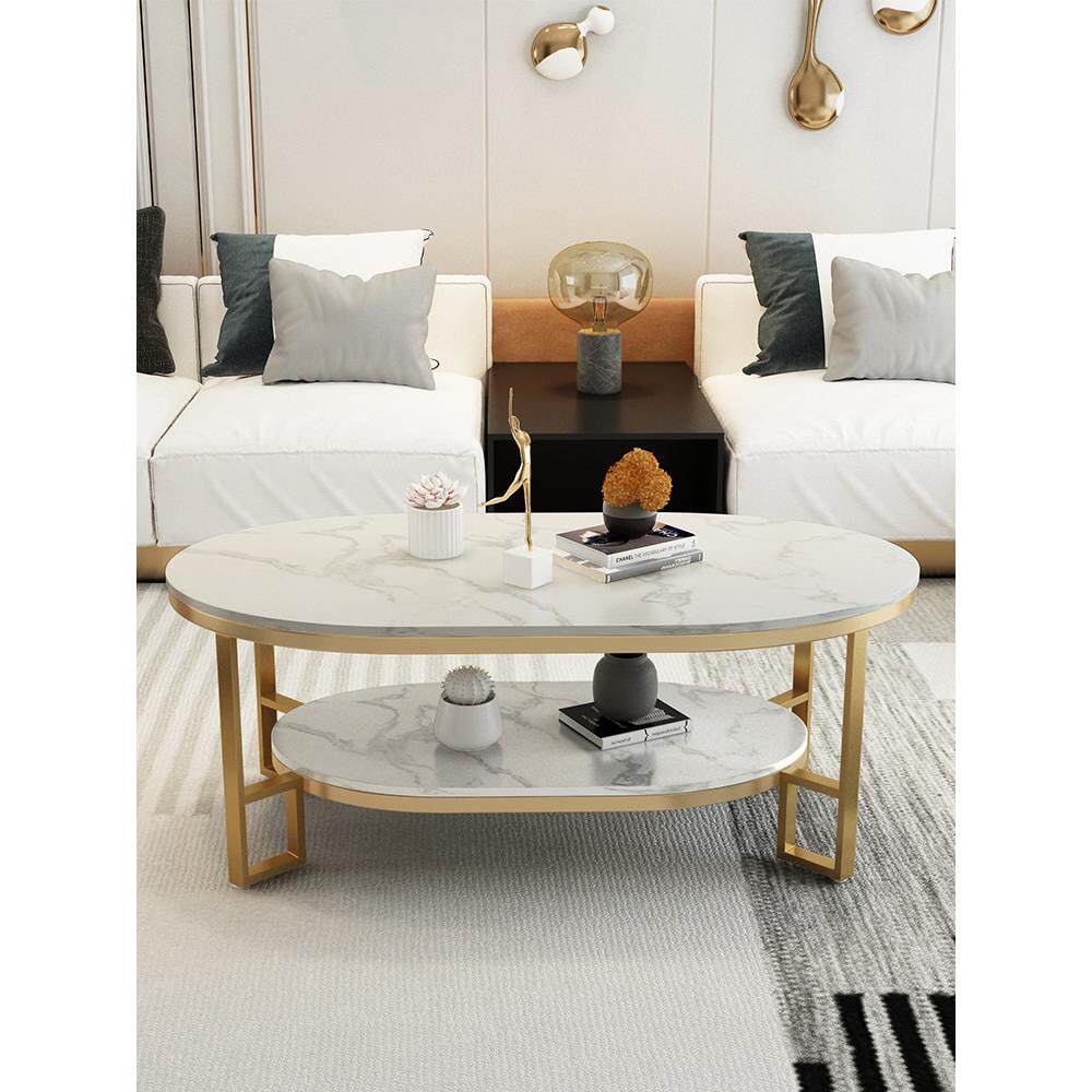 北欧椭圆形岩板茶几小户型轻奢现代简约客厅家用双层大理石茶几桌