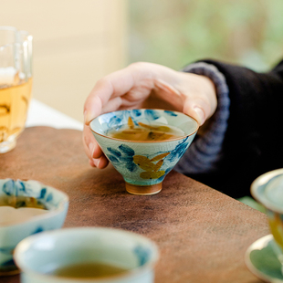 拓土冰片釉纯手绘葫芦斗笠茶杯家用陶瓷品茗杯单个喝茶杯功夫茶具