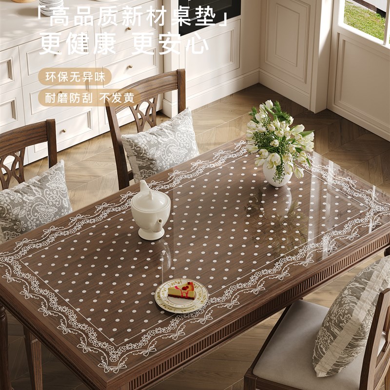 软玻璃聚氯乙烯方桌垫透明防水,防油,防烫蕾丝餐桌,咖啡桌,台布,