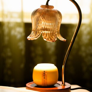 无极调温定时香槟金玻璃实木百合花香薰灯融蜡灯 融蜡灯