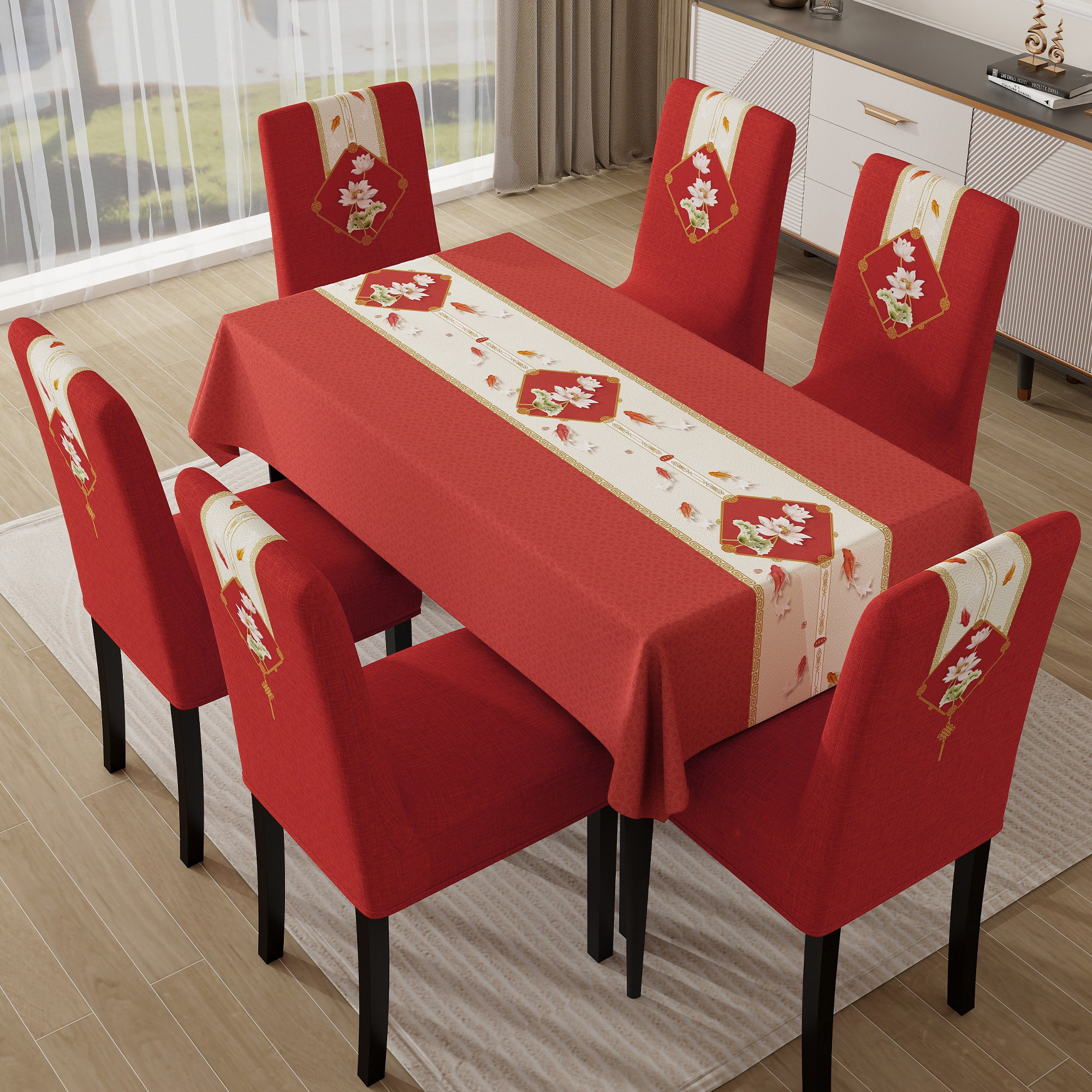 2024新年实木椅子套罩餐桌秋冬凳子套加厚红色餐椅套通用中式家用