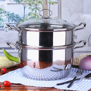 蒸锅家用迷你2二层双层加厚复底22 24 26cm燃气电磁炉不锈钢汤锅