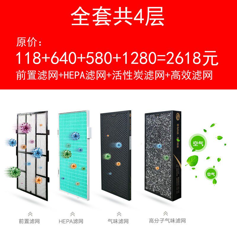 菲尔博德空气净化器滤网全套 滤芯高分子气味滤网/超高效玻纤滤网