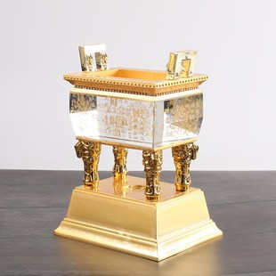 合金水晶鼎摆件方鼎奖杯招财聚财四方鼎公司企业乔迁开业商务礼品