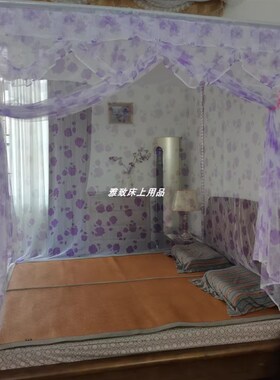 2024年新款蚊帐家用公主风加密加厚棉纱卧室紫色粉色穿杆少女心