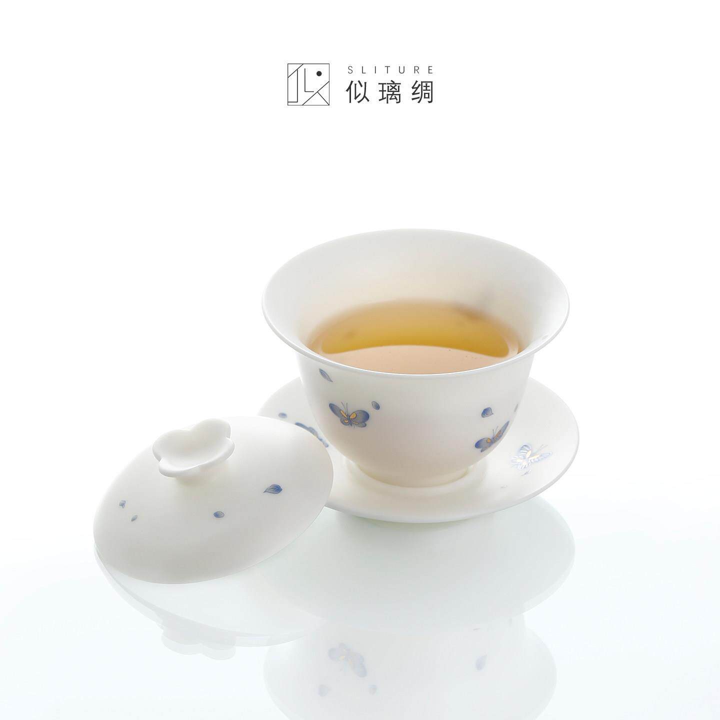 似璃绸素烧羊脂玉三才盖碗元宝盖碗私人订制高端德化白瓷茶具礼品