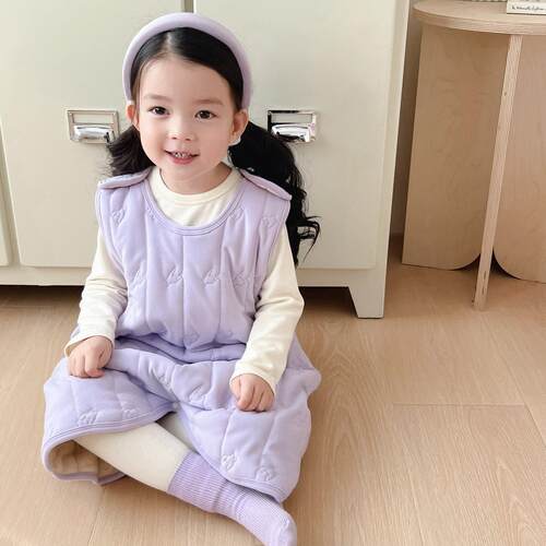2025春季新品儿童无袖夹棉连体睡衣男女宝宝无骨羊毛蚕丝背心睡袋